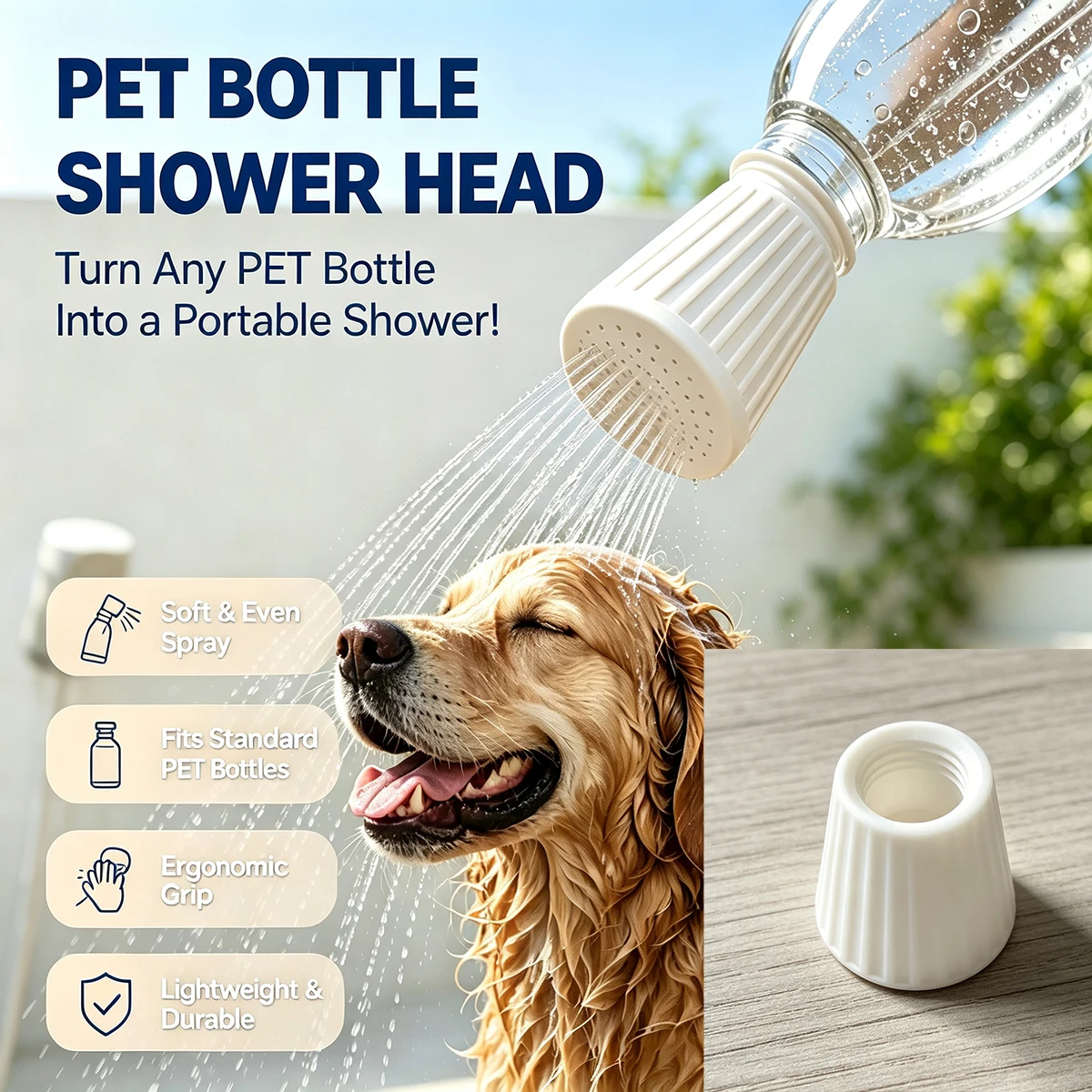 Pommeau de douche portable, tête de pulvérisation avec adaptateur fileté blanc, pommeau de douche manuel simple pour le bain des animaux et l'arrosage des plantes succulentes