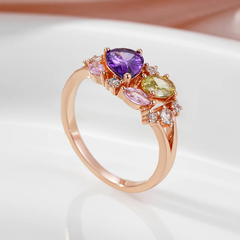 SYOUJYO Multicolored Natural Zircon Luxury Ring For Women 585 Rose Gold Color Party Fine Trendy Jewelry