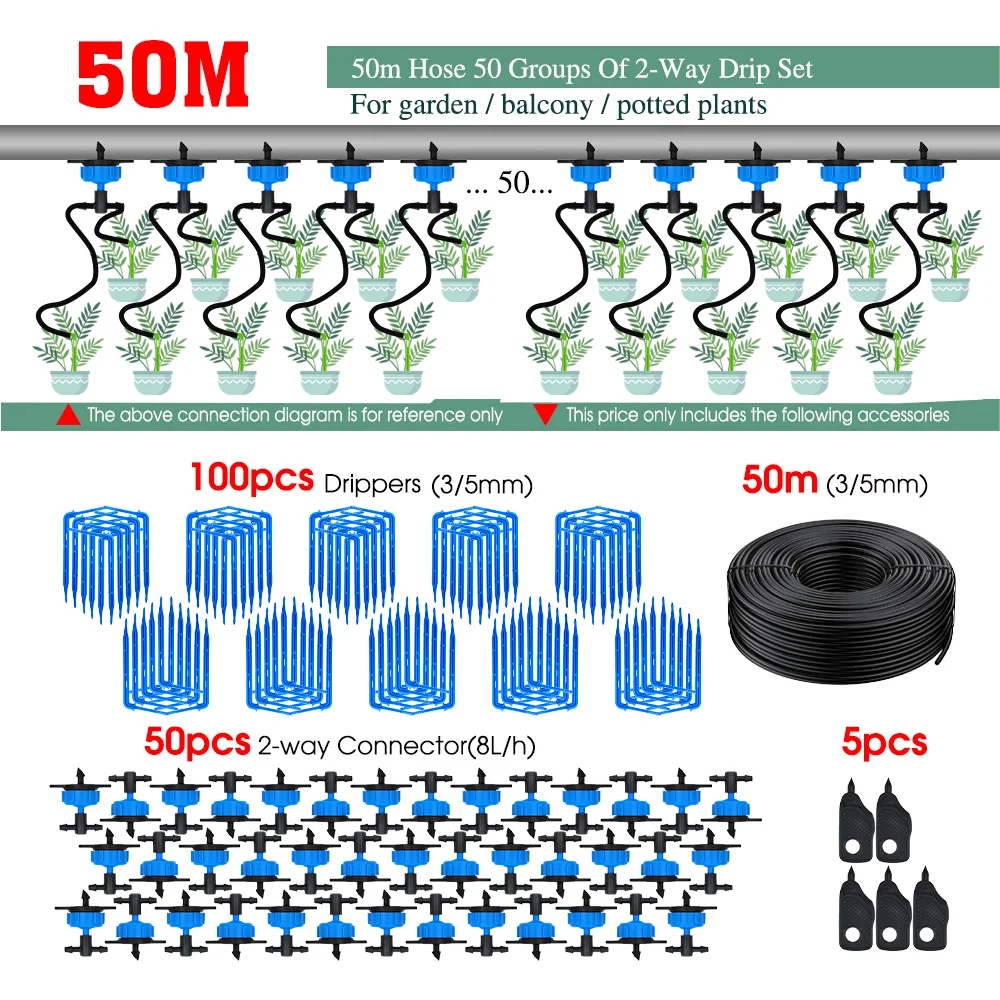 100-10M 4/2-Way 8L Drip Pijl Irrigatie Zender Watering Systeem Druppelaar Sprinkler Irrigatie Kit ingemaakte Planten