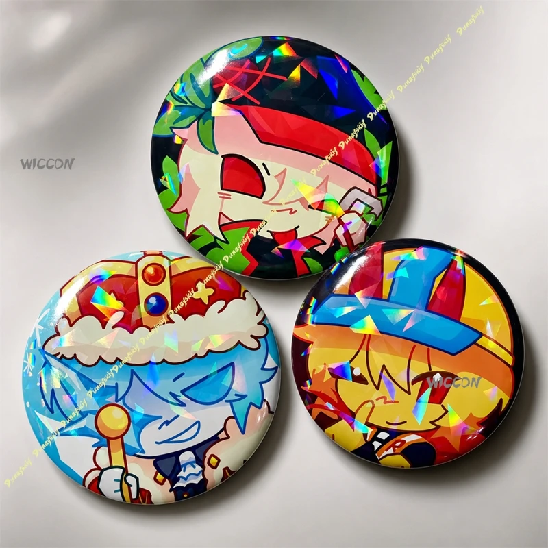 Block &Tales Holographic Cosplay Accessories Pins Cruel King Griefer Builderman Laser Badge Brooch for Halloween Fans Collection