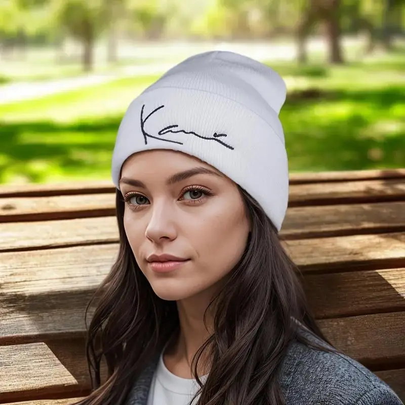 قبعة كارل كاني الرجعية المطرزة محبوك للرجال والنساء الشتاء الدفء مقنعين محبوك قبعة #1