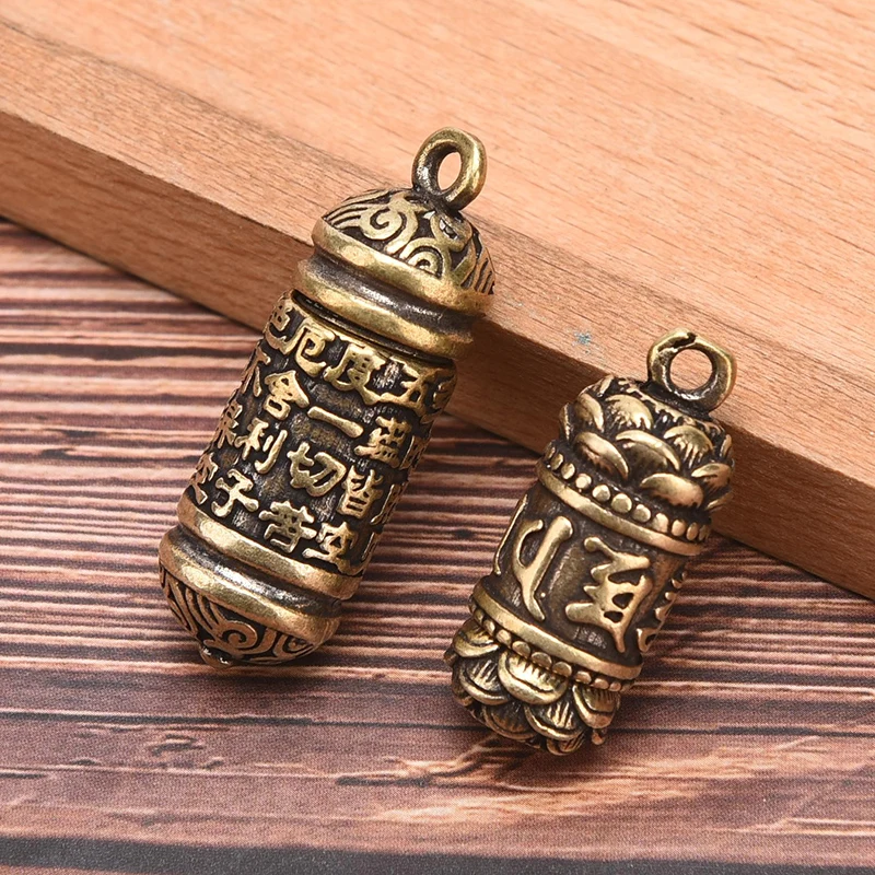 Hohler Messing-Sutra-Zylinder Anhänger Schlüsselanhänger Halskette Schmuck Pillendose – Detail 4