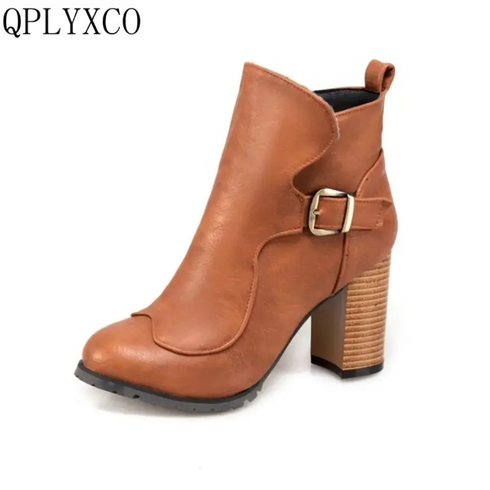 QPLYXCO Sale New elegance Big Small Size 31-50 Winter warm ankle Boots  shoes Women short plush Boots high hells T3-3