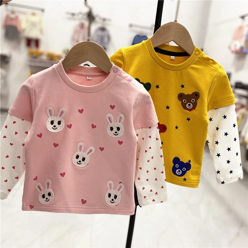 

Spring Autumn Boys Girls Clothes Cotton Cartoon Rabbit Tops Embroidery Long Sleeve Tees Kids Tshirts Toddler Outfit Baby T Shirt