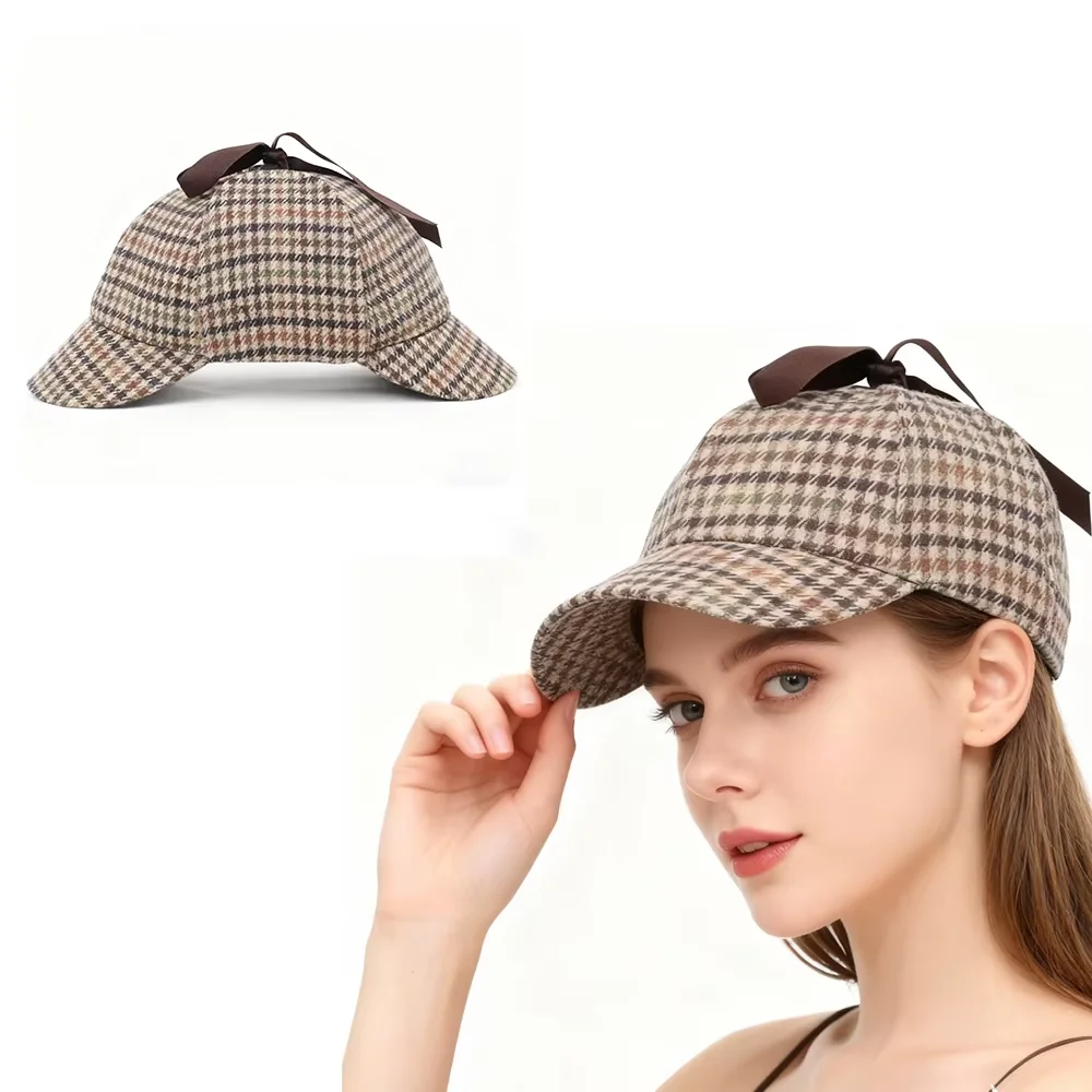 PESENAR Vintage Kapelusz Deerstalker w Kratę w Stylu Detektywa na Imprezę Kostiumową Retro Przebrańca Detektywa
