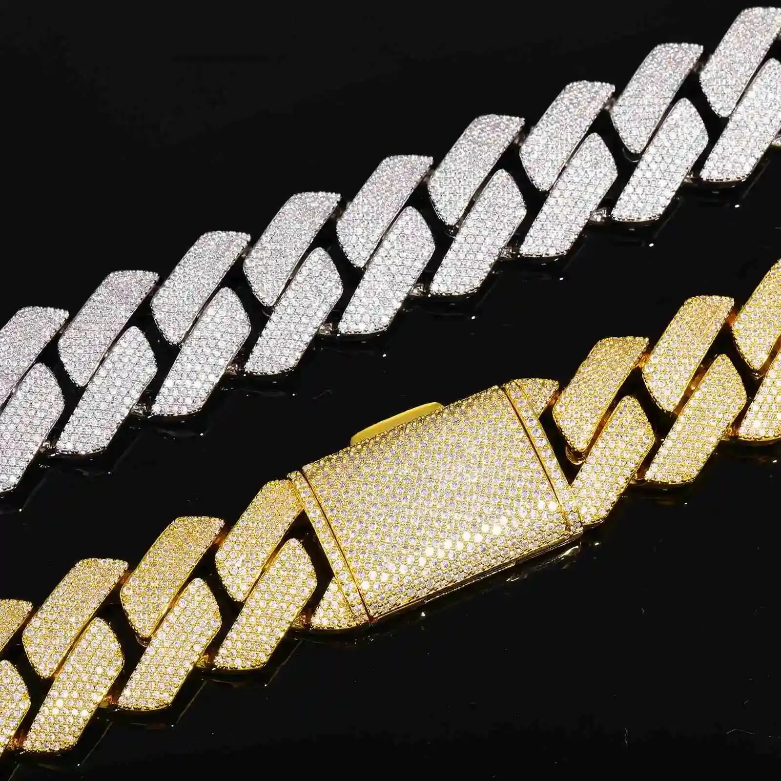 Fashion VVS Moissanite Cuban Link Bracelet 12mm-22mm 18K Gold Plated Brass Hip Hop Jewelry for Men Wedding Party GRA Certi.