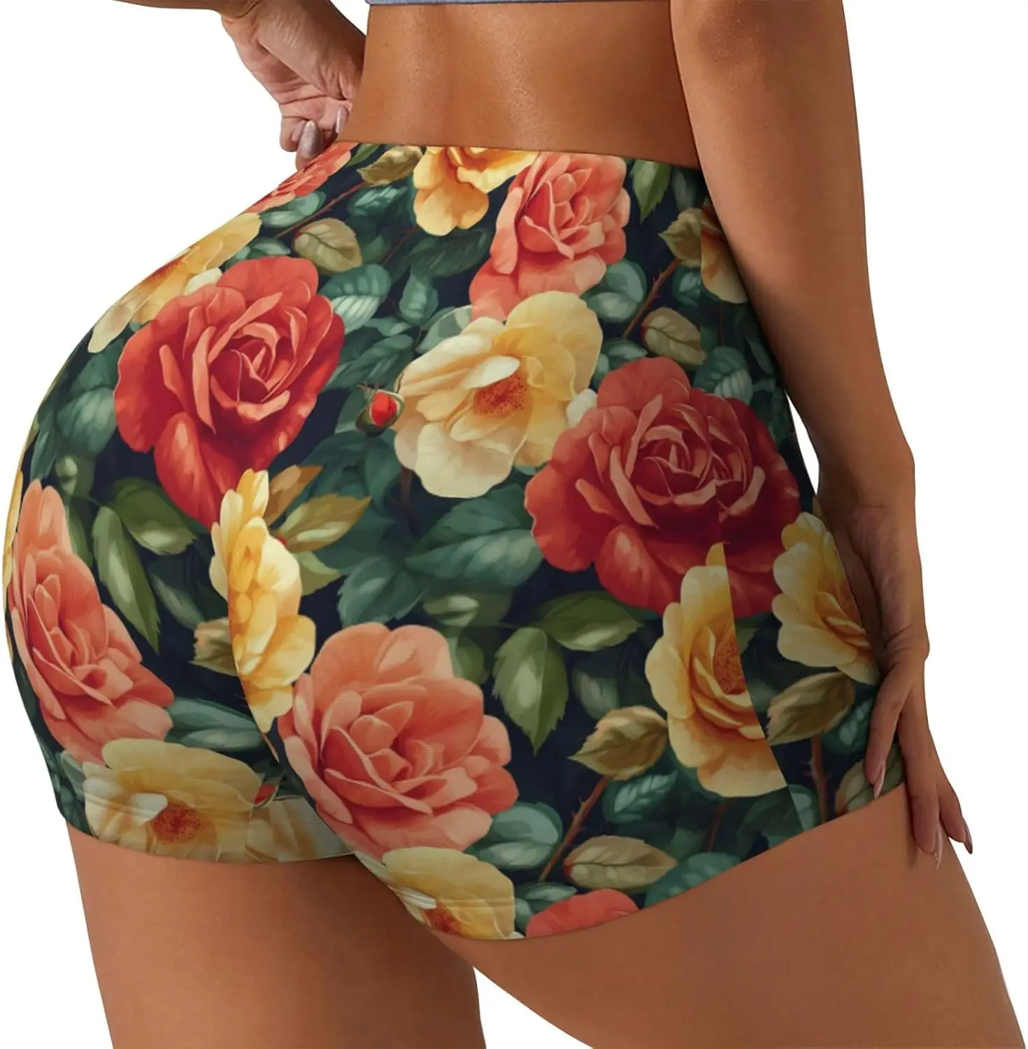 Valentine Roses Women Workout Shorts High Waisted Booty Stretch Yoga Running Athletic Fitness Shorts