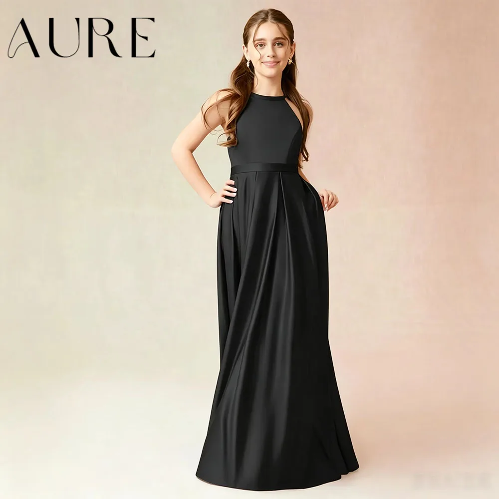 Aure Customized Elegant Flower Girl Dress Black Sleeveless Floor-Length Formal Evening Gown Exquisite And Elegant Design 2027