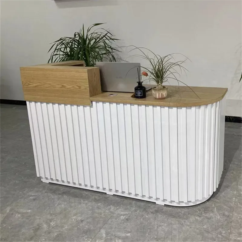 

Hotel Front Reception Desk Wood Modern Information Drawer Reception Desk Basses Standing Console Comptoir Caisse Shop Furniture