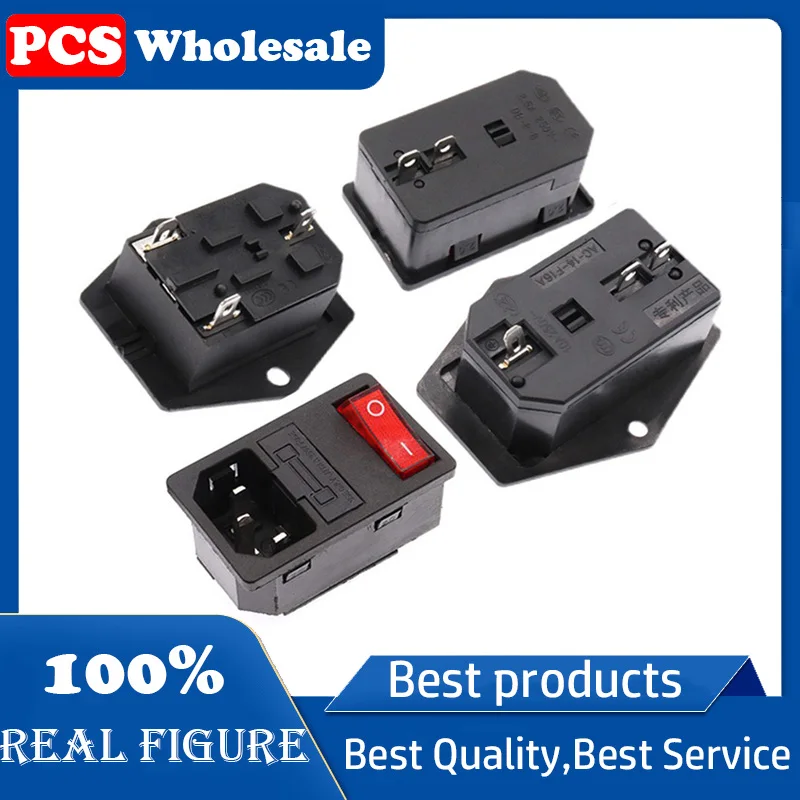 IEC 320 C13 C14 AC Inlet Power Plug Socket 250V 10A Fuse Red Lamp Rocker Switch Rewirable 3 Pin Electrical Male Female Connector