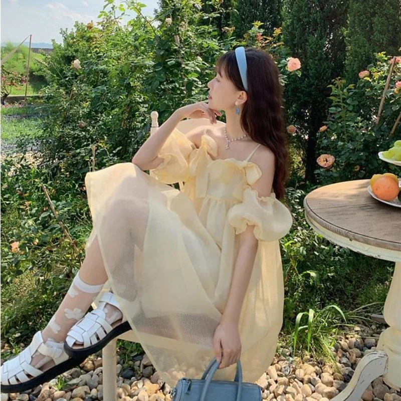 Sweet Sleeveless Dress Women Bow Princess Style Summer A-line Dating Party Casual Trendy Vestdios Female Girls Korean Version
