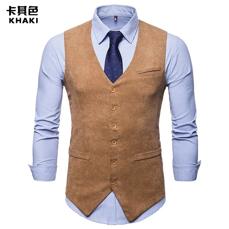 Mens Corduroy Suit Vest 2024 Mens Foramal Weeding Dress Vests Waistcoat Men Gilet  Business Wedding Tuxedo Vest Colete Masculino