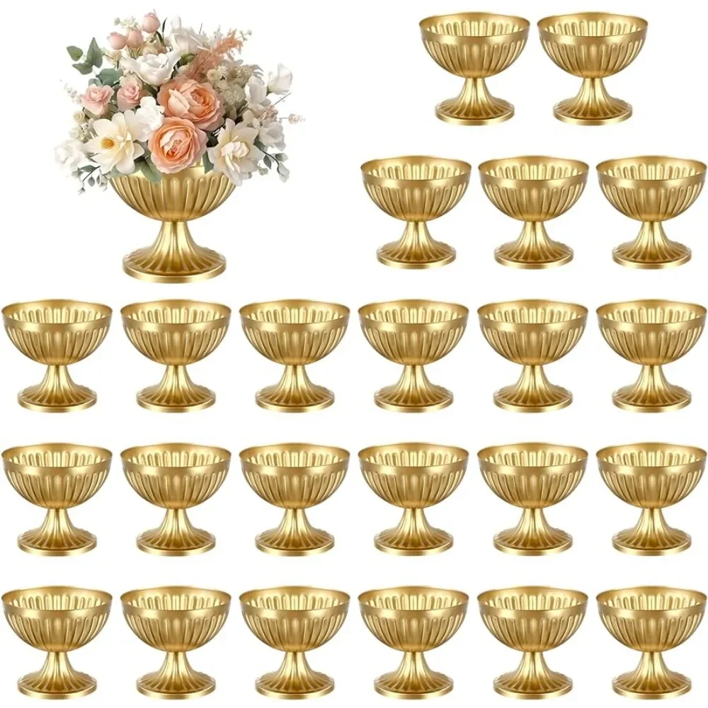 24 Pcs Gold Vases for Table Centerpieces Metal Compote Pedestal Vase Wedding Flower Arrangement Pots Floral Container Bulk
