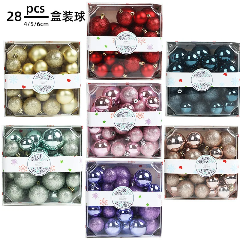 2box Cross-border new Christmas ball decorations 4/5/6 cm color boxed ball Christmas tree pendant 28pcs gift box set