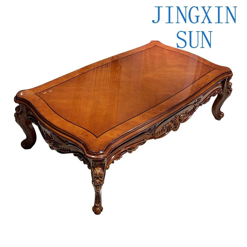 Solid wood carving coffee table simple modern piano paint American style with storage drawer
