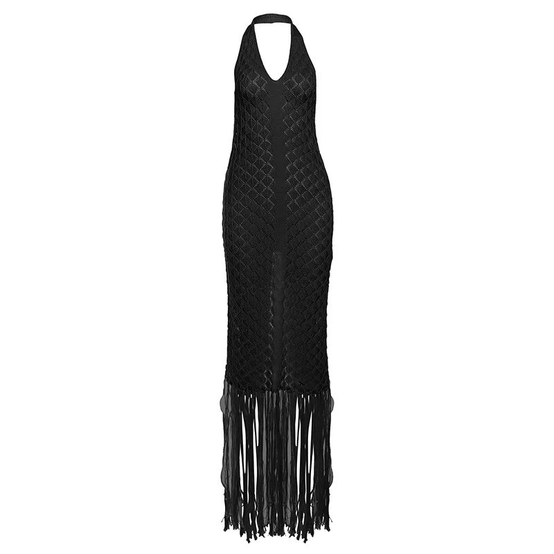 فستان Bangniweigou شفاف من خلال شرابة كروشيه للنساء، أغطية شاطئ أنيقة، رداء وردي