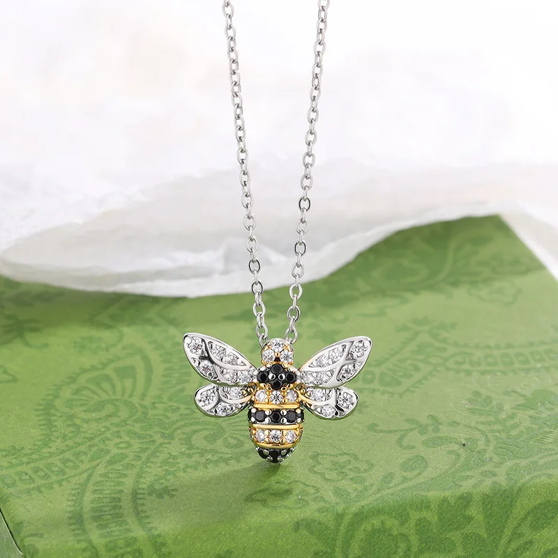 Modisches Temperament, Diamant, kreativ, kleine Biene, 925er Sterlingsilber, niedliche personalisierte Halsketten XL065