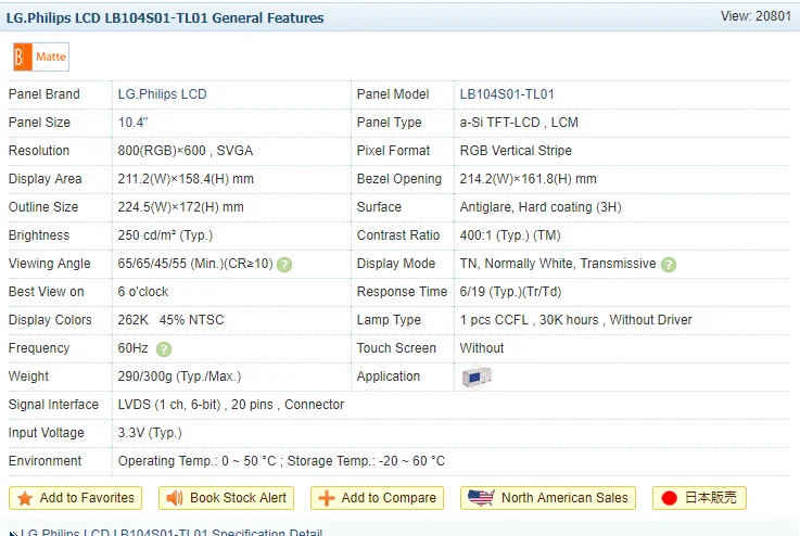 LB104S01 LB104S01 (Tl)(01) LB104S01-TL01 LB104S01-TL02 10.4 Inch 800*600 Lcd Panel Scherm Voor Industriële Apparatuur