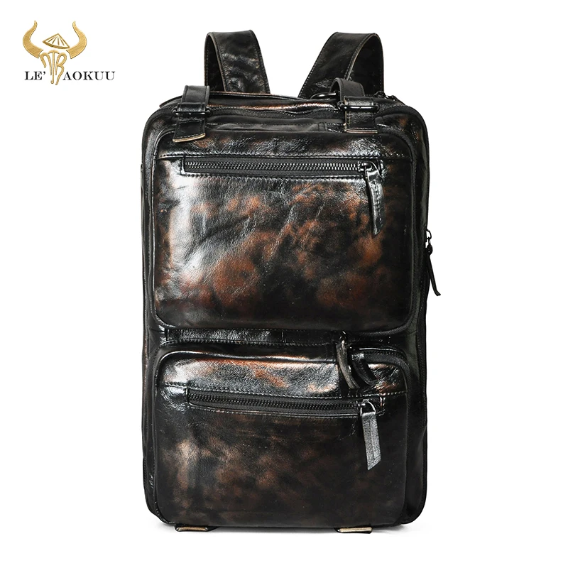 

Thick Cattle Leather man multifunction Backpack Maletas Maletin business briefcase 15" laptop bag Tote Portfolio bag k1013