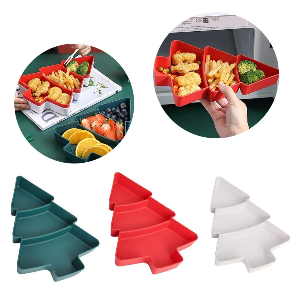 3 Girds Christmas Snack Plate Plastic Christmas Tree Shape Fruit Plate Large Capacity Home Supply Phone Holder Home