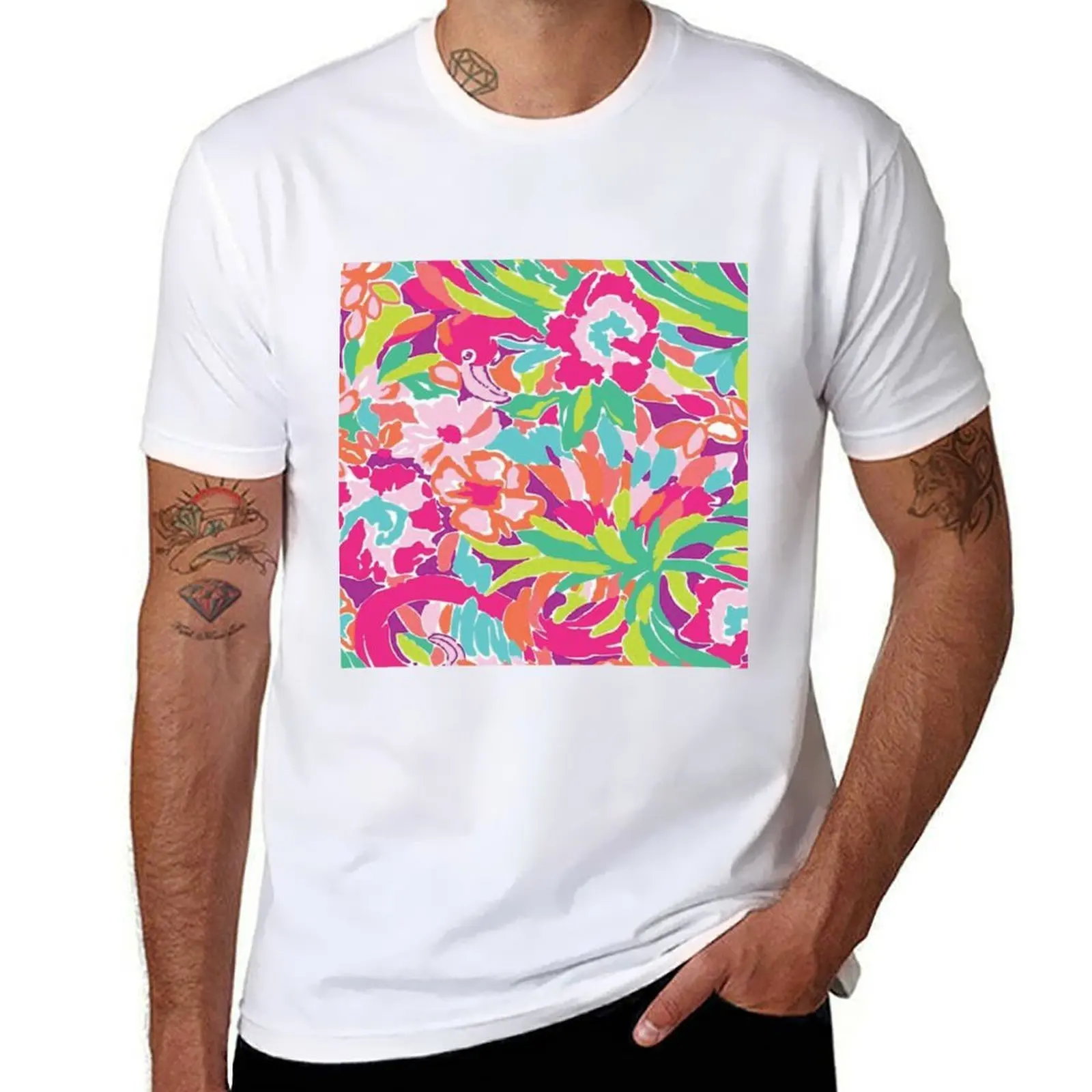 

Pink Abstract Floral T-Shirt t shirt for man man t shirts for men casual man t shirt cotton high quality T-Shirt