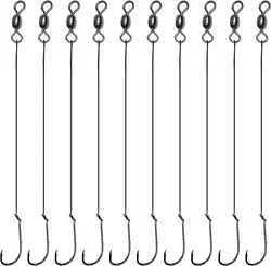 6pcs Wire Leader Hook Rigs Baitholder Fishing Hooks with Leader Rigs Rolling Swivels Snelled Hook Leader Rig for Freshwater