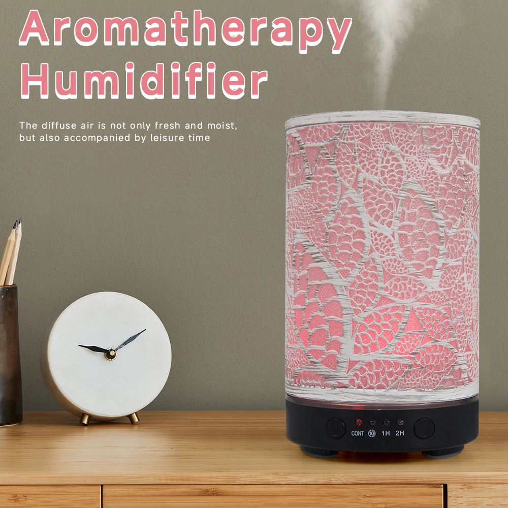 100ml Iron Aroma Diffuser & Humidifier - Hollow-Out Leaves Design, Timer Function, Quiet Ultrasonic Mist Maker for Home Office