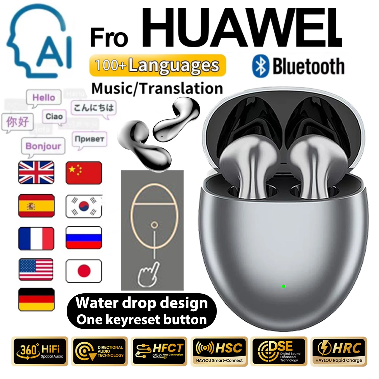 

Freebuds 5 Waterproof Wireless Bluetooth Headphone Active Noise Reduction Half-In-Ear Low Delay Long Battery Life For Huawei New
