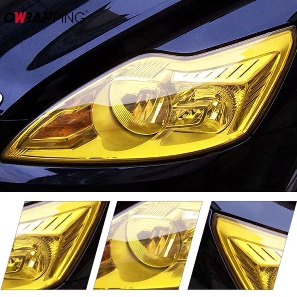 Golden Yellow Light PVC Car Headlights Taillight Film Fog Stretchable Auto Taillight Tint Stickers Car Light Film Car Lamp Film