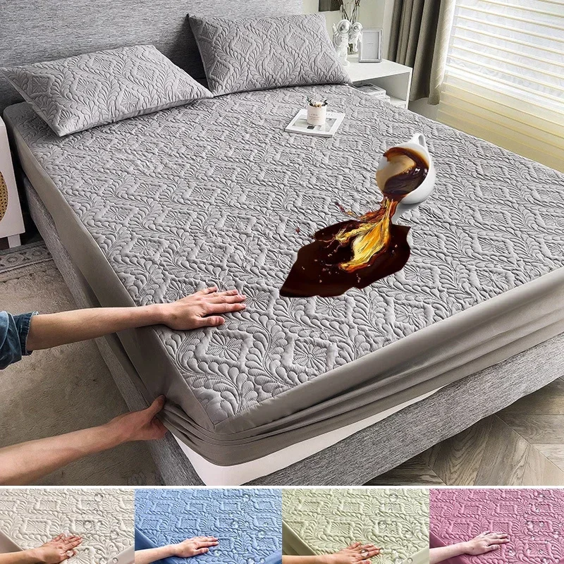 Dreamreal Waterproof Solid Color Embossed Mattress Cover Thicken Fitted Sheet Bed Cover for Bedroom Hotel Soft Pad for Bed