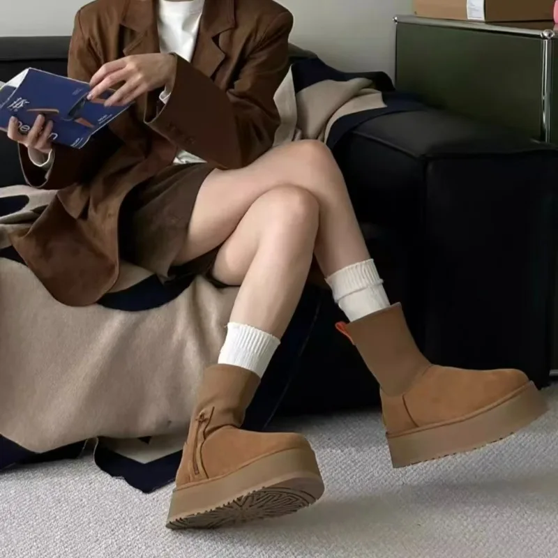 

Зимние мини-зимние ботинки, ботинки из коровьей замши, женские классические брендовые ботильоны на открытом воздухе, удобная подкладка из овечьего меха