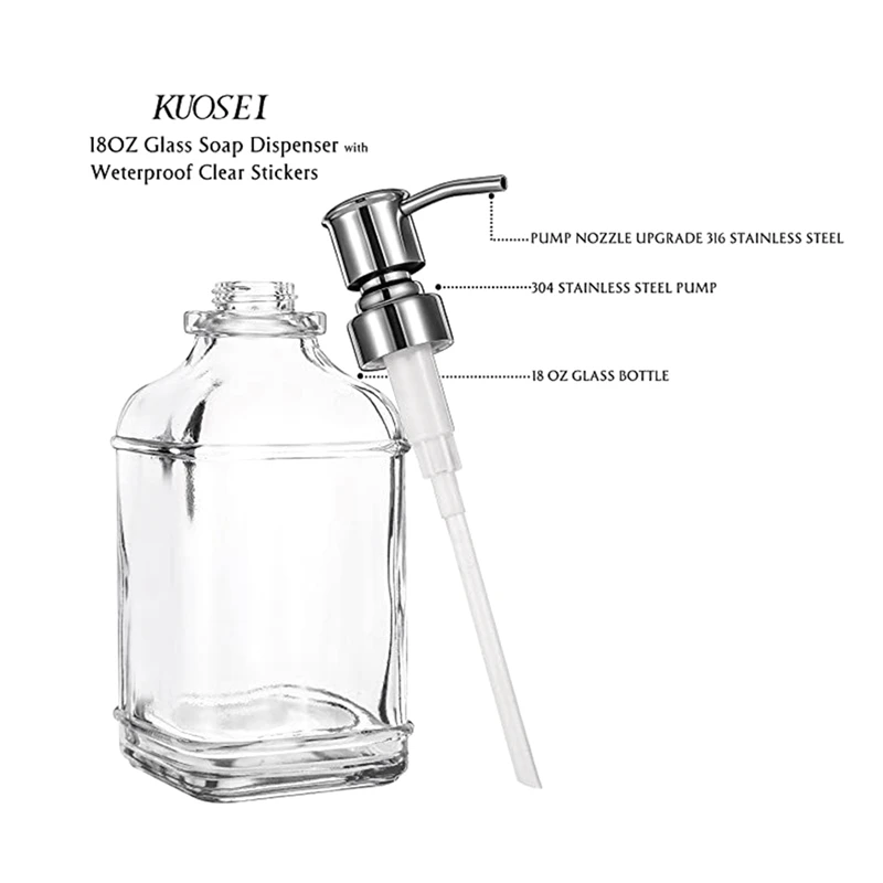 Glass Soap Dispenser With Rust Proof Stainless Steel Pump Refillable Hand Soap Dispenser Bathroom Soap Dispenser