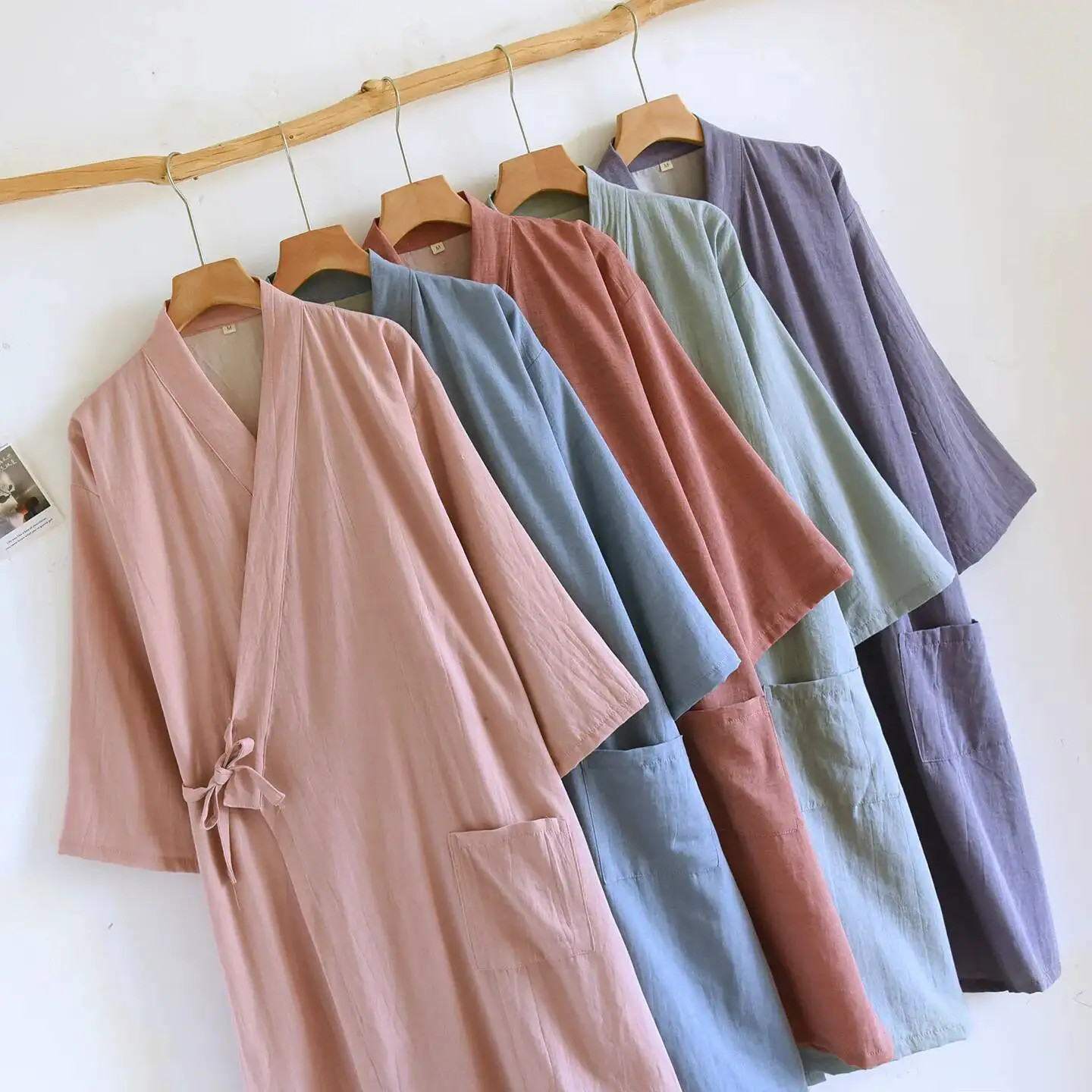 

Хлопковое женское двухслойное марлевое кимоно на шнуровке, халаты юката, весенне-летний тонкий стильный однотонный халат для женщин