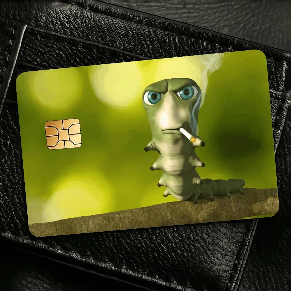 Funny Green Caterpillar Abstract 4Pcs Waterproof Scratch Resistant Card Skin Stickers Fashion Decorative for Credit Debit Bank