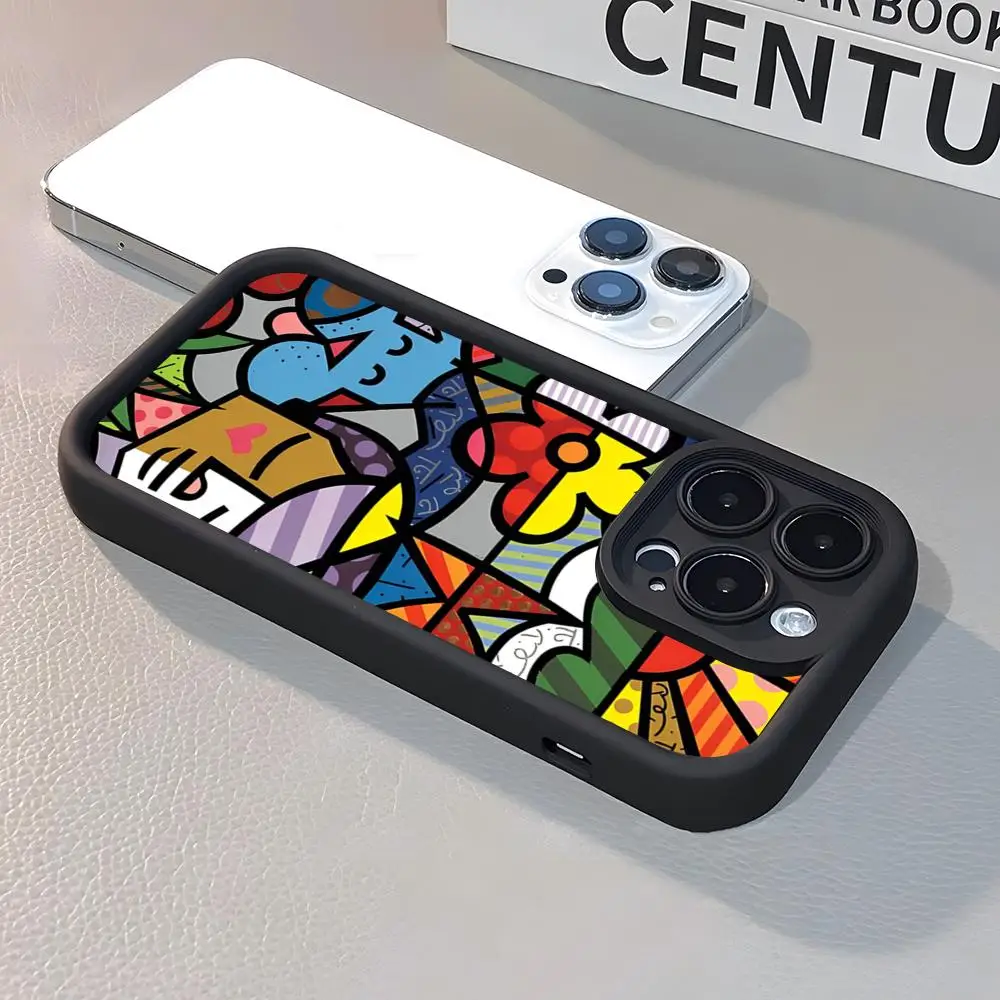 Capa de Silicone Art R-Romero Britto para iPhone 17 Pro Max, 16, 15, 14 Pro Max, iPhone 13 Pro Max, 11 Plus