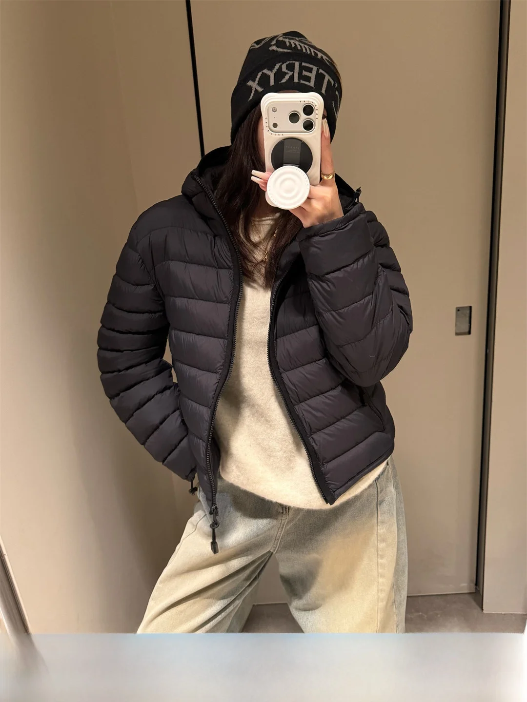 

SHINE Winter New Casual Style White Goose down Jacket Warm Cotton Feel Ribbed Design Zipper Closure Long Sleeve Women's Coat