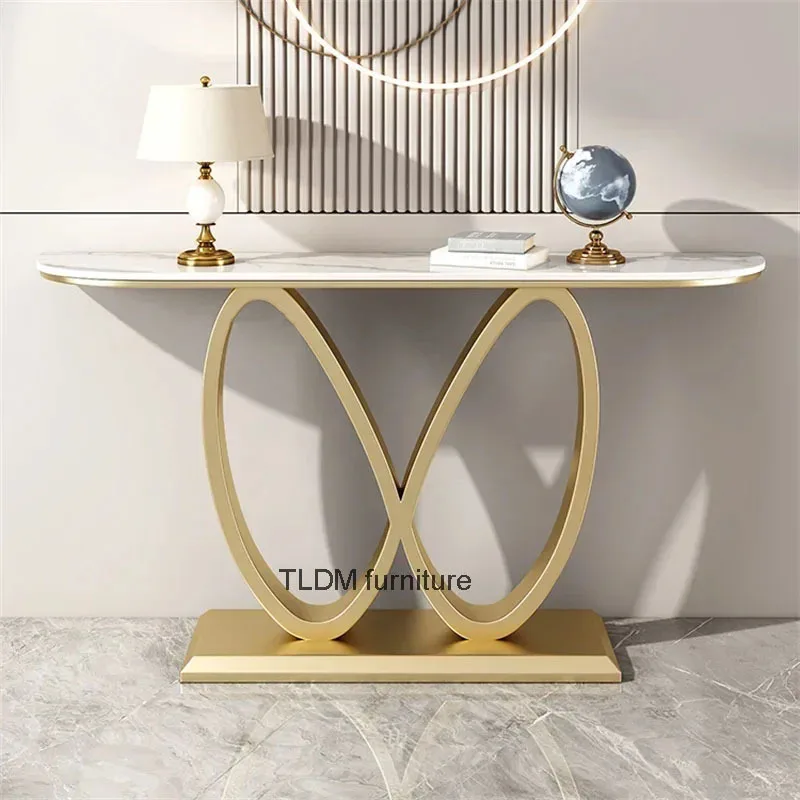 Light Luxury Gold Iron Console Tables Living Room Furniture Modern Simple Hallway Entryway Table Semi-circular End View Table