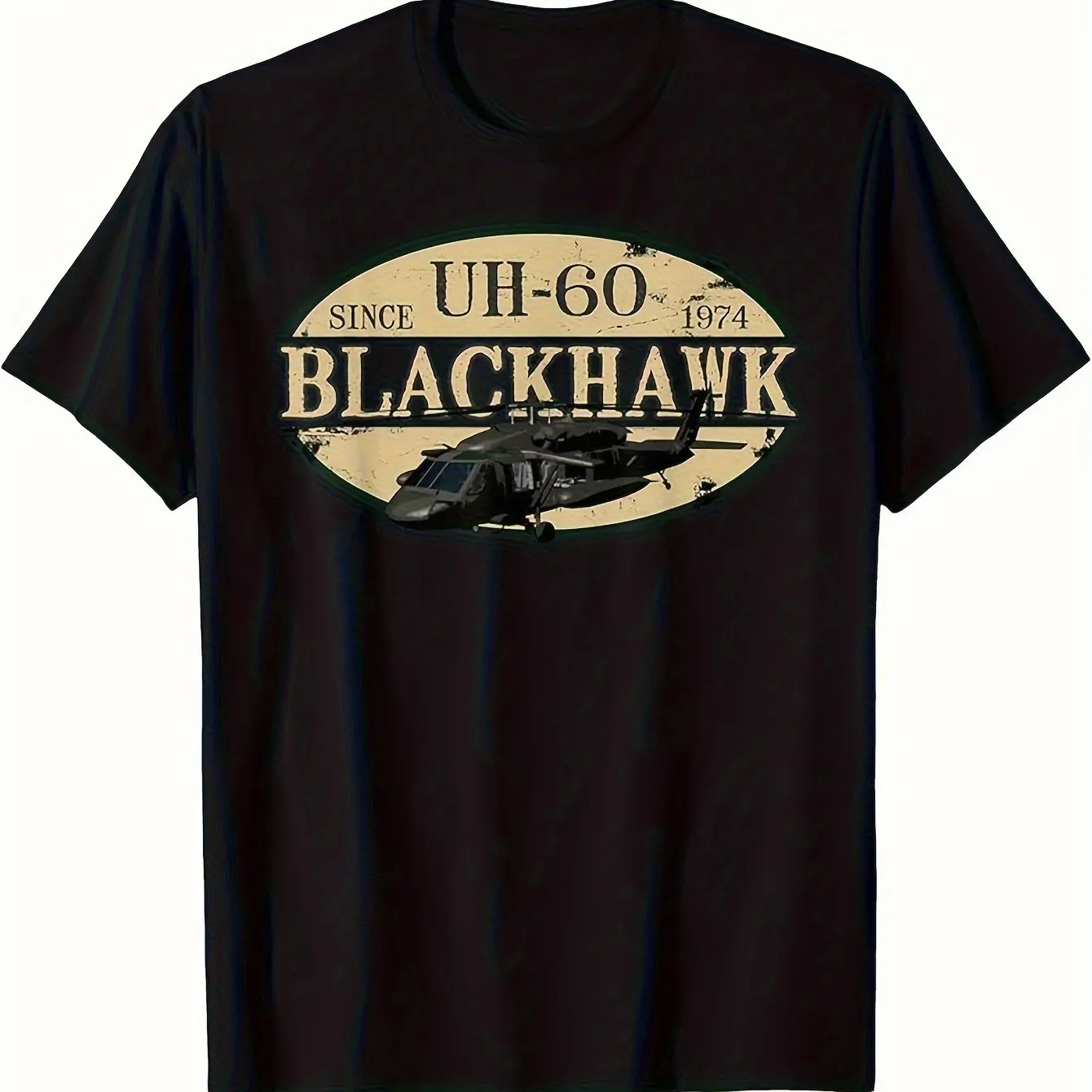 Men's Vintage UH-60 Black Hawk Helicopter Graphic T-Shirt Made of 100% Featuring Retro Design Short Sleeve Men's T-shirts