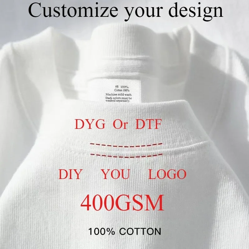 

26 Colors Customize Your Own Design DIY Your Logo 400GSM Heavyweight Cotton Mens T-shirts DTG Digital Printing Women Tee 3XL
