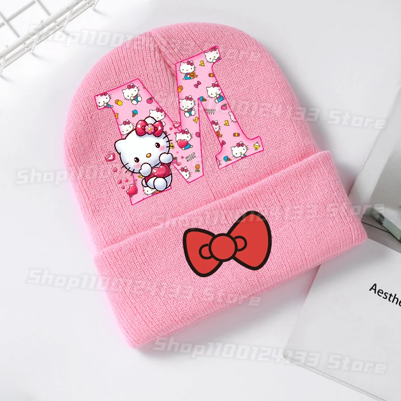 ハローキティ キッズ ニット帽 サンリオ 可愛い文字 A-Z アニメプリント 女の子 カワイイ ビーニー ヘッドギア アウトドア ストリート カジュアル 暖かいニット帽
