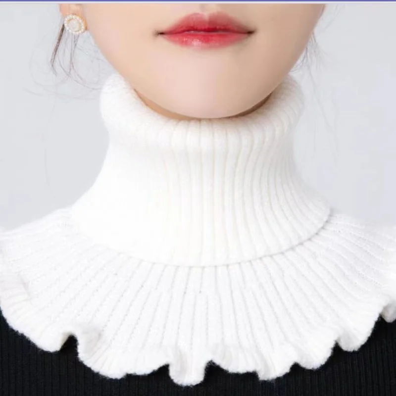 Warm Knitted Collar Scarf Women Turtleneck Knitted False Fake Collar Detachable Scarf Warm Winter Windproof Ruffles Wrap Scarf