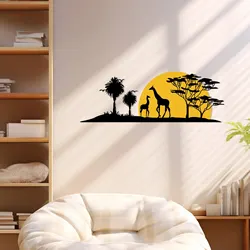 Giraffe Sunset and Tree Metal Silhouette Mural Decoration,3D Metal Wall Decoration,Wall Art Sculpture Indoor Outdoor Decorations