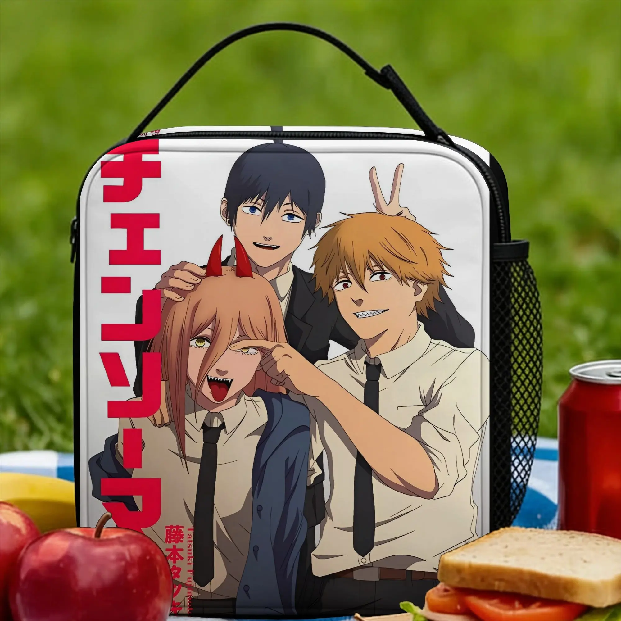 

Сумка для обеда Chainsaws Man, эстетичный ланч-бокс для детей, удобная сумка-холодильник для путешествий, термосумка для обеда с графическим принтом из оксфордской ткани