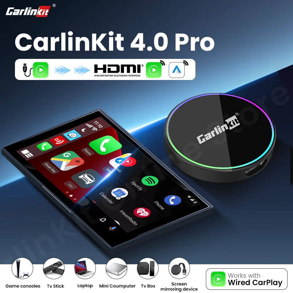 New CarlinKit 4.0 HD2CP Pro CarPlay to CarPlay Android auto Wireless Adapter HDMI Input Support Tv Stick Tv Box PS4 PS5 Xbox