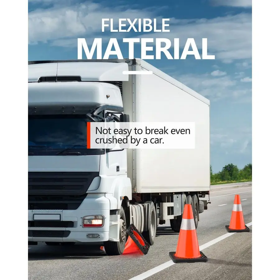 حزمة مخاريط المرور BATTIFE مقاس 18 بوصة مع قاعدة سوداء مرجحة، مخروط برتقالي PVC للتحكم في حركة المرور، وأحداث البناء، والممر R