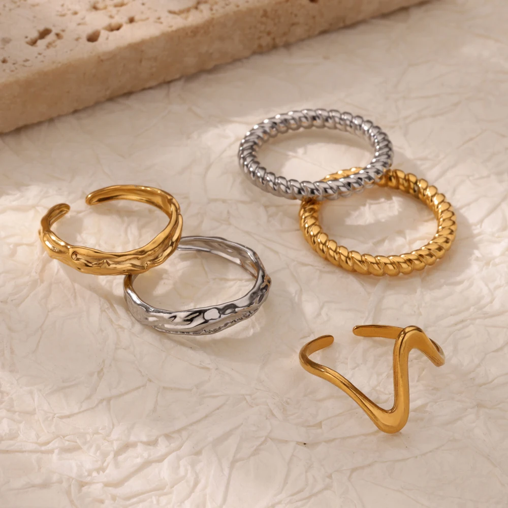 Einfache schlichte Kreis-Edelstahlringe für Frauen, goldfarben, minimalistischer Spiralstil, Ringe, romantische Paare, Schmuck, Geschenke