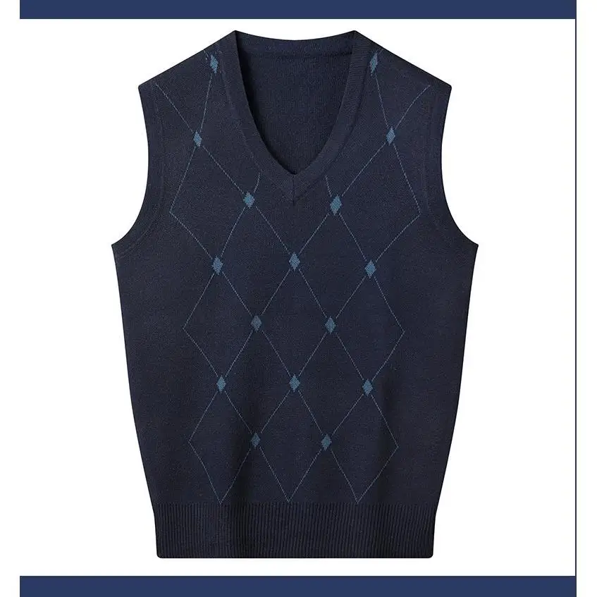 

New Autum Pullover Fashion Designer Brand Diamond Sweater V Neck Vest Men Knitted Sleeveless Casual Men Clothing A29