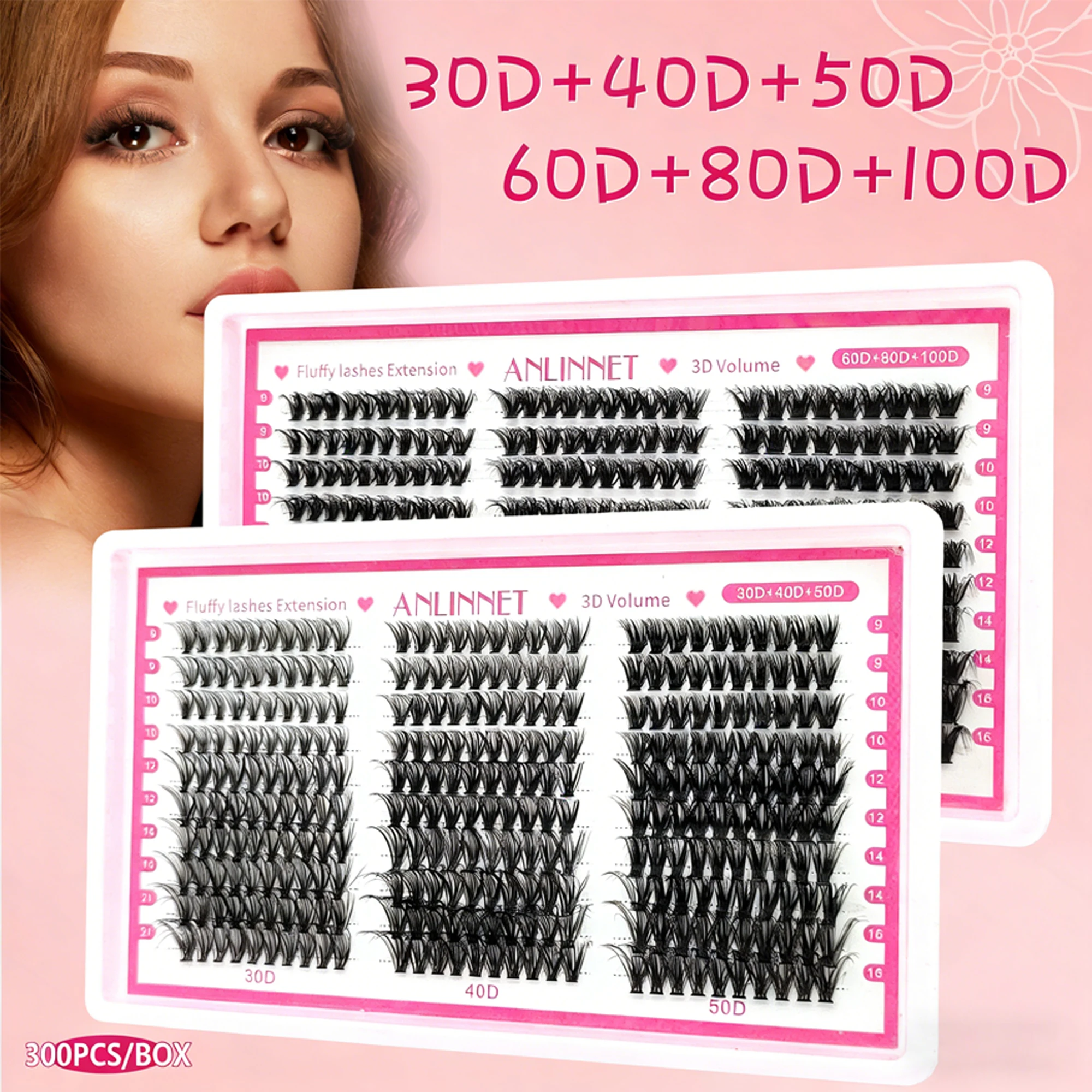 30Rows Long Lasting 3D Volume Cluster Lashes Fluffy Individual Lashes Flexible Band Natural Look Comfortable Fake Eyelashes 
