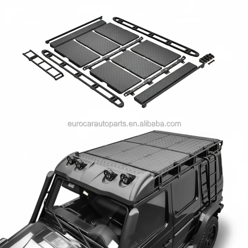 Car Roof Rack, Stainless Steel Off Road Luggage Rack for W463, Rooftop Luggage Carrier with Rear Ladder