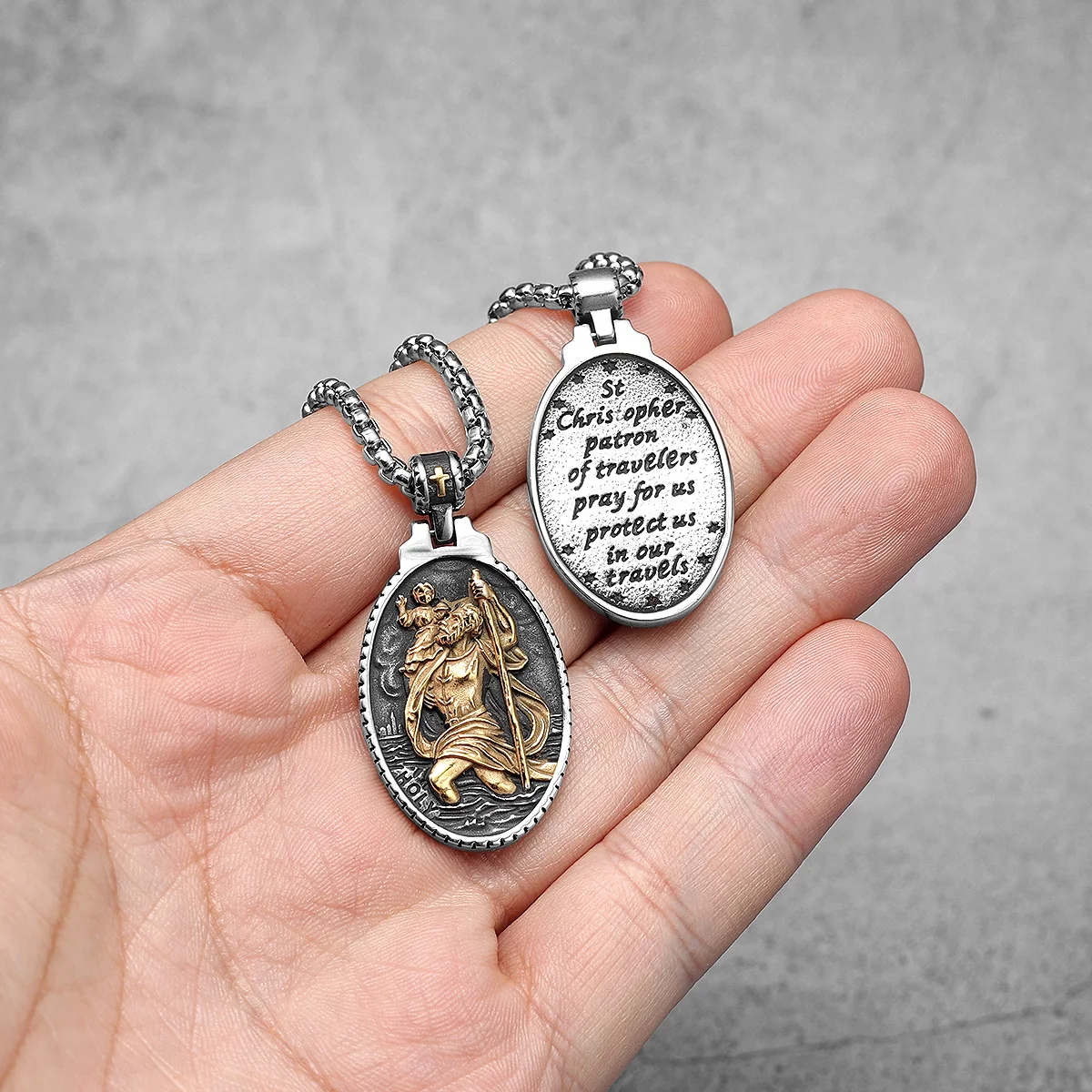 Exorcism Amulets St.Christopher Stainless Steel Men Necklaces Pendant Chain Punk For Women Fashion Jewelry Gifts Wholesale